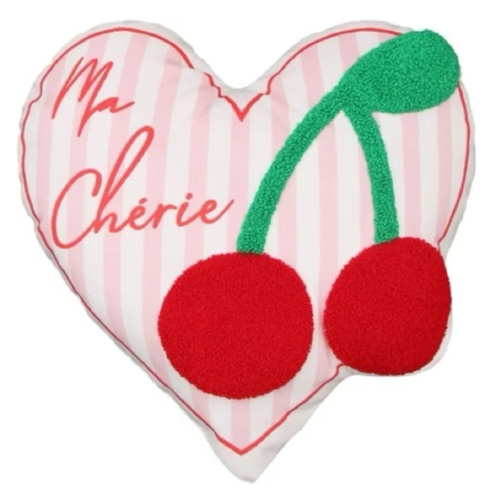 Ma Chérie Heart Shaped Pillow with Red Cherries